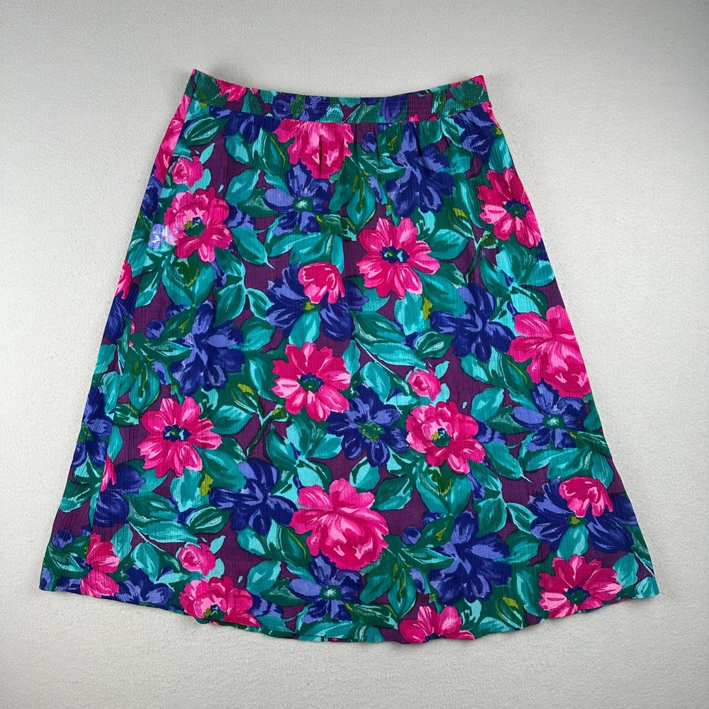 Russ Floral Midi Skirt Women Size 14 Multicolor Vintage Elastic Waist A-Line USA
